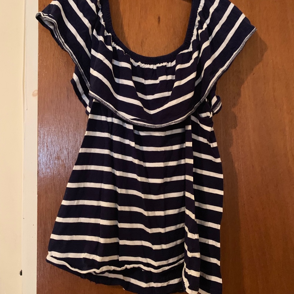 Nautical blue white Stripe off shoulder